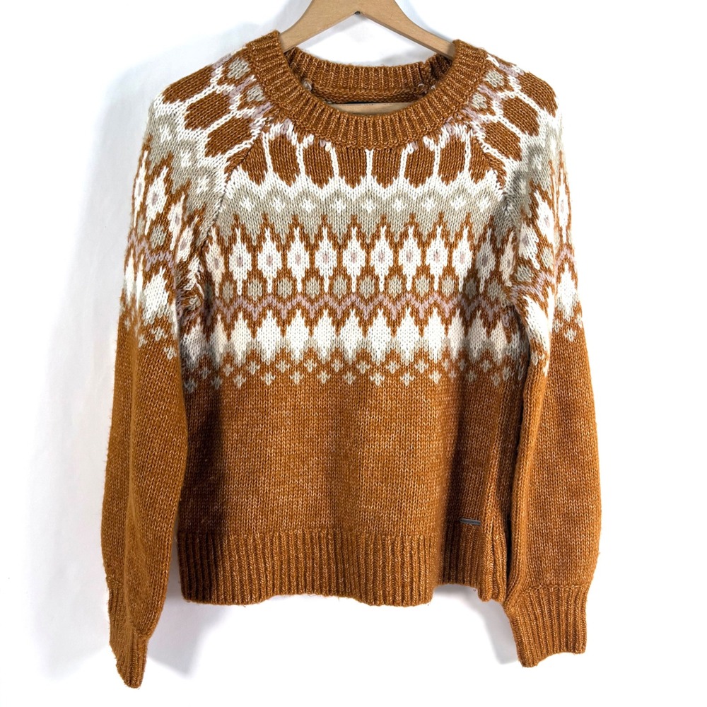 Abercrombie & Fitch Sweater Orange Fair Isle Knit Raglan Crewneck S
